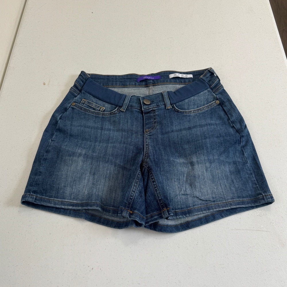 Seraphine Maternity Denim Shorts Blue Medium Wash Under Belly Size 6 US 10 UK